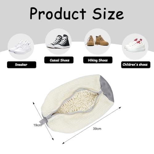 Trainer Washing Machine Bag, Shoe Washing Machine Bag for Washer & Dryer Laundry, Shoe Bags for Washing Machine for All Shoe Types & Sizes, 360° Wrap-Around Cleaning (CREAM - 2PCS) — view 2