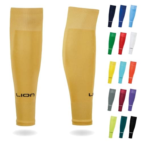 LION SPORTSWEAR Football Sock Sleeves To Accompany Grip Socks - Fits Over Calf/Shin Pads - Variety Of Colors To Match Your Team Kit (Gold, One Size)