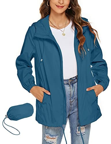 Rapbin Women's Raincoats Waterproof Thin Breathable Packable Rain Jacket