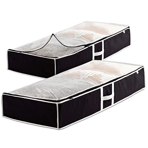 Premium Underbed Storage Bag (2-Pack) Clothes Storage Boxes with Zips, Storage Bags for bedding, King Size Duvet, Linen, Pillow, Shoe - Non-Woven Under Bed Storage Box Organiser for Clothes