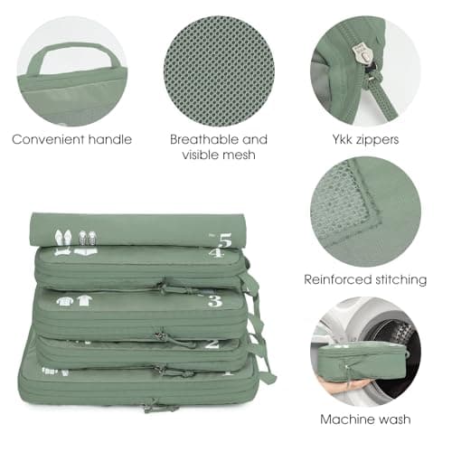 ECOHUB 5 Set Compression Packing Cubes for Suitcases Organiser Bags Travel Accessories with Shoes Bag Tear-resistant Travel Cubes with ID Tag Expandable Packing Bags(Green) — view 6