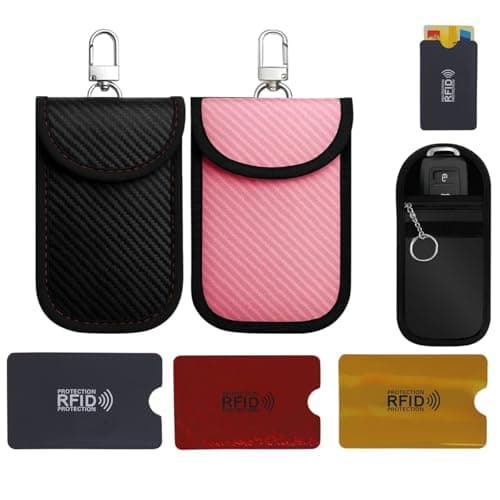 5 Pack Car Key Faraday Pouch Set, 2 Medium Signal Blocking Key Pouches Black & Pink with 3 RFID Card Holders, Anti-Theft Keyless Entry Protection