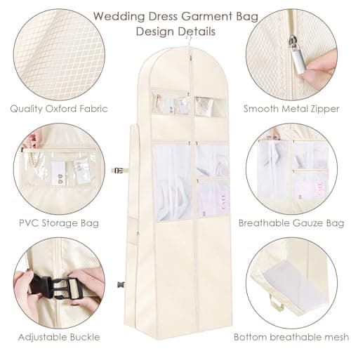 KEEGH Wedding Dress Garment Bag, 72 Inch Long Dress Carrier Travel Bag — view 3