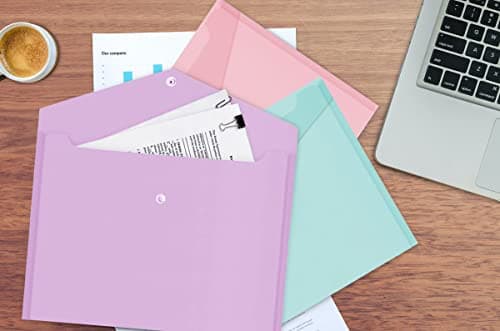 4 Assorted Pastel Colour A4 Document Stud Wallets Plastic Carry Popper Folder Pink Aqua — view 3