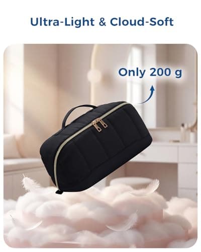 Travel Makeup Bag Large Quilted Cosmetic Organizer with Brush Compartments & Handle, Wide-Open Toiletry Bag for Women, Black — view 4