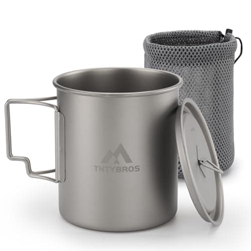 THTYBROS Titanium Camping Cup/Mug 750ML (25oz) with Lid & Mesh Storage Bag, Lightweight Titanium Cookware for Backpacking, Hiking, Travel, and Outdoor Survival Gear, Single Wall Design