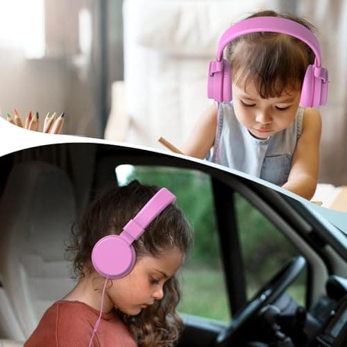 Kids Headphones Wired,On-Ear Wired Headphones for School,Safe Volume Limited 85/94dB,HD Mic Stereo Sound Girls Boys Wired Headphone for Kids,Foldable Headset for Travel Computer Plane Tablet (Pink) — view 2