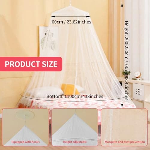HJJMN Mosquito Net For Bed, White Bed Canopy - Dome Single Door, Double — view 2