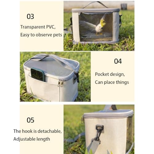 Haimusan Bird Carrier Bag Bird Travel Cage, Indestructible Stainless Steel Mesh Backpack for Parrot, Portable Bird Travel Bag, Pet Transparent Breathable Travel Cage (Grey) — view 5