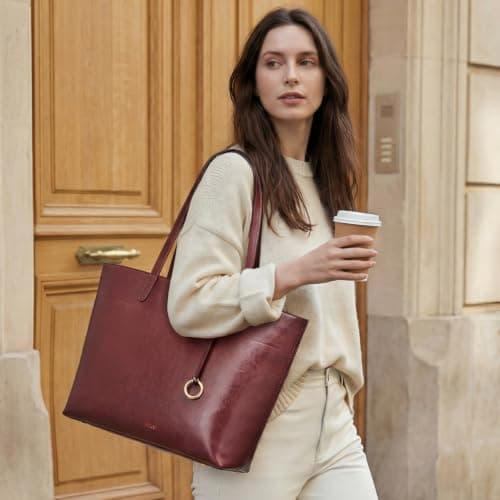 Kattee Leather Tote Bag for Women Large Handbags with Zipper Compartment — view 2