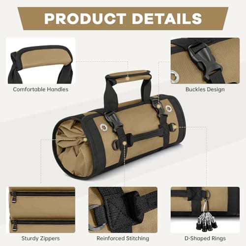 LASUK Heavy Duty Tool Roll Bag 52×33 CM, Khaki — view 6