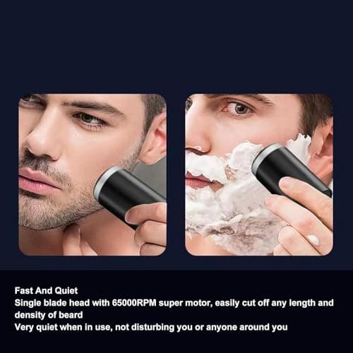 Mini Electric Shaver, Compact Electronic Shaver Digital Beard Trimmer for Home Car Travel, USB Rechargeable, 500mAh Battery, Single Blade Head, Black, IP7X Waterproof — view 6