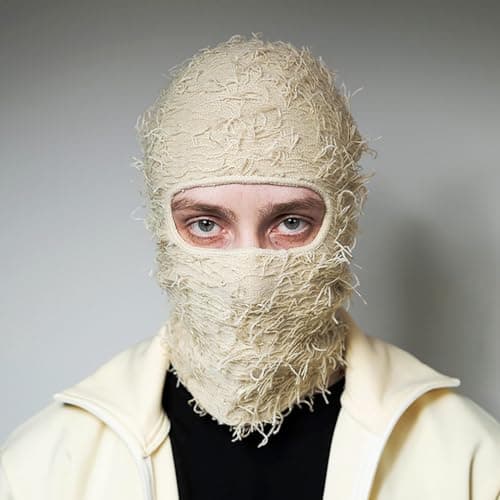 Malaxlx Distressed Balaclava Ski Mask Beige Knitted Balaclava Shiesty Full Face Mask Winter Windproof Beanie Neck Warmer for Men Women — view 2