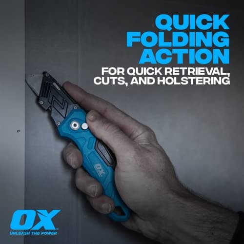 OX TOOLS P224301 Pro Heavy Duty Fixed Blade Folding Knife, Blue / Black — view 3