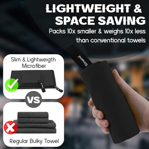 Sinand Microfibre towel 2 Pack |160x80cm+80x40cm| Ultra Lightweight Gym Towel, Quick Dry Microfiber Towels for Sports Travel Camping Beach Swimming (Black) — view 3