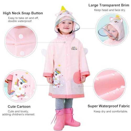 Hovkib Kids Raincoat Toddler Rain Poncho Girls Boys Waterproof Rain Jacket Lightweight Rain Cover for 2-9 Years — view 2