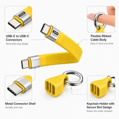 LANQEAOR USB C to USB C Cable 240W Rated, Short Keychain PD Lead, Yellow — view 4