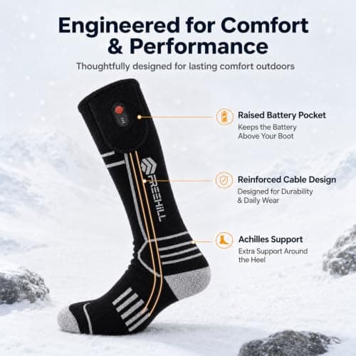 FREEHILL Merino Wool Rechargeable Heated Socks, Full Sole Heating, Black L — view 5