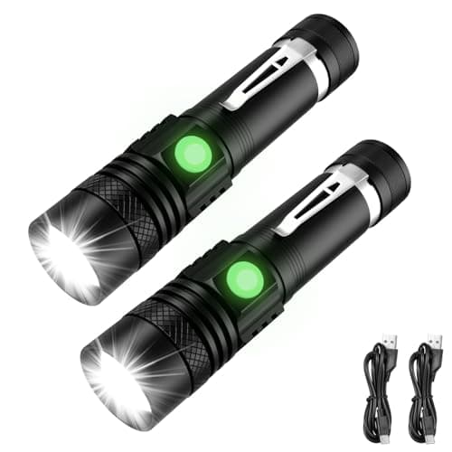 AOMEES LED Torch Rechargeable, 1400LM Adjustable Focus Flashlight 2 Pcs