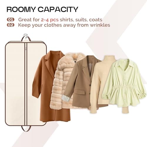 MISSLO 43" Suit Bags for Women Heavy Duty Garment Bag for Clothes Travel Mens Suit Carrier for Coats, Jackets, Shirts, Dress Cover, Beige — view 6