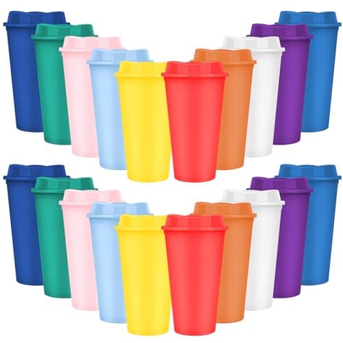 20 Pack 480 ml Reusable Coffee Cups Bulk with Lids for Parties, 10 Colours