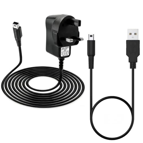 Charger for N-i-n-t-e-n-d-o 3DS & USB Charging Cable Set, UK Plug Power Supply Adapter + 1.2M Lead for New 3DS XL/2DS XL/DSi/DSi XL, Replacement Kit for Home & Travel