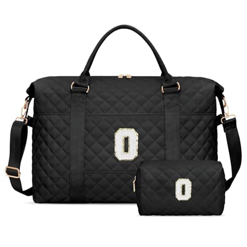 CLOUDWINGS Personalized Gifts for Teen Girl Initial Travel Duffle Bag, Black, 19" x 8.5" x 12.5", O