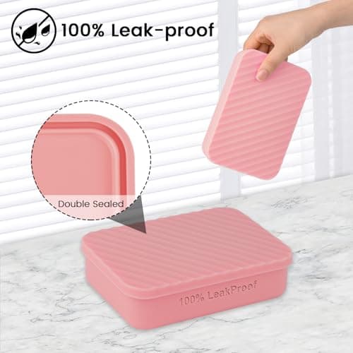 Large Leakproof Travel Soap Case, Silicone Shampoo Bar Soap Dish Holder with Drainage Layer, Travel Soap Container, Portable Bar Soap Box for Shower, Traveling, Gym, Bathroom (Coral) — view 3