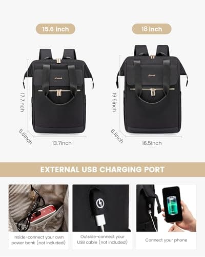 LOVEVOOK 18 Inch Backpack Womens, Large Laptop Rucksack Bag for Ladies, Daypacks for Office Teacher Nurse, Fashion School Bags for Work University Travel, Black — view 2