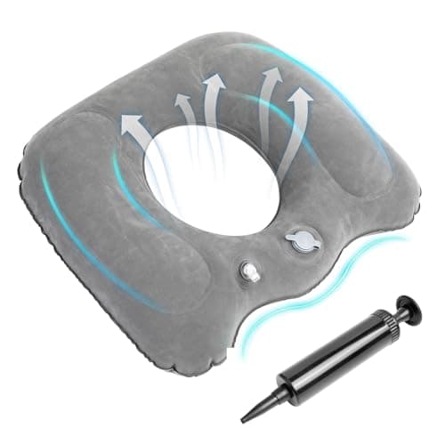 Inflatable Donut Pillow Seat Cushions, Hemorrhoid Cushion, Inflatable Cushions to Sit On, Ring Donut Cushion for Coccyx Pain Bed Sores Office Workers Drivers Pregnancy Travel Sitting,with Pump(Grey)