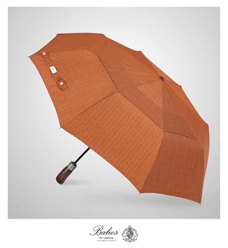 Balios Folding Umbrella Real Wood Handle Herringbone Gold Flame — view 2