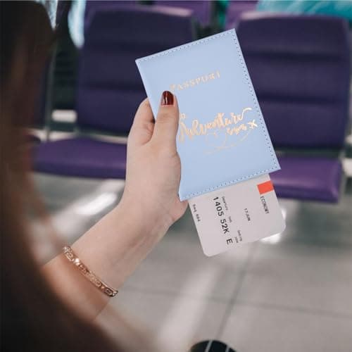Rayibuir 2 Pcs Passport Holder, PU Leather Passport Cover Travel Wallet Case Organiser for Passport, Business Cards, Credit Cards, Ticket, Boarding Passes (Blue, Purple) — view 6