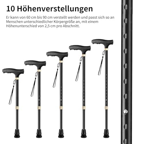 Height Adjustable Walking Sticks for Women and Men, OOCOME Adjustable Walking Cane with LED Light and Rubber Tips, Aluminium Walking Stick for Elderly Arthritis Seniors and Disabled (Black) — view 4