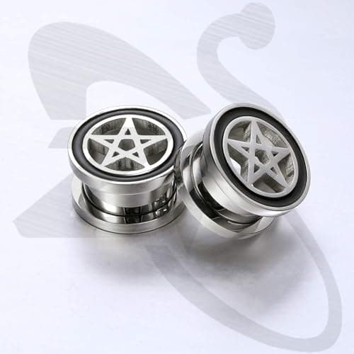 ZeSen Jewelry Pentagram Star Ear Plug Tunnels 316L Stainless Steel Body to Ear Piercing, Stainless Steel, without stone — view 4