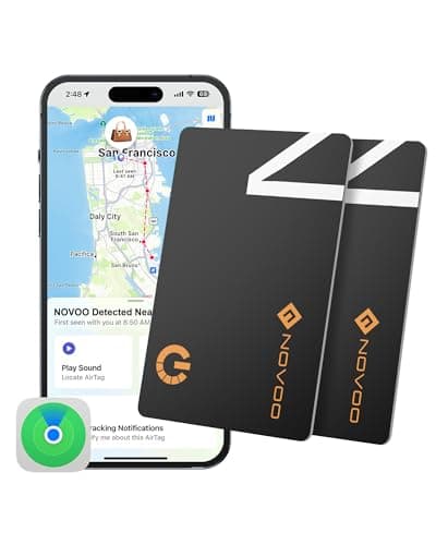 NOVOO SmartCard Wallet Tracker 2-Pack, Air Locator Tags - 1.6mm Thin, 6-Year Battery, IP68 Waterproof, Apple Find My Compatible (iOS Only), Bluetooth GPS Item Finders for Backpack, Luggage - Black