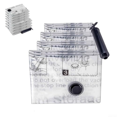 Vacuum Seal Bags Set 10 Pack Hand Pump White Multiple Sizes Space Saving — view 6