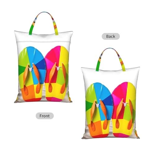 Colorful Flip Flops Beach Ball Travel Laundry Bag With Handle, 2pcs Large Waterproof Dirty Clothes Bags With Zipper, Foldable Swimsuit Workout Bag Washable Wet Clothes Storage Organizer For Dorm — view 2