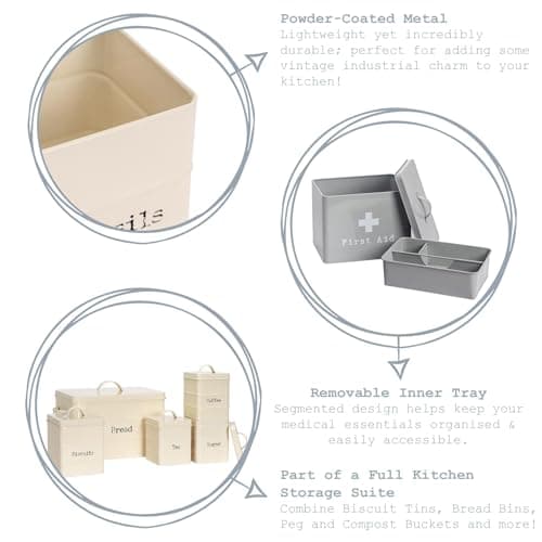 Harbour Housewares Vintage Metal First Aid Box - 29cm - Grey - Medical Storage Tin with Airtight Lid, Handle & 2-Tier Removable Organiser Tray - Steel Medicine Storage Plasters, Pills & Essentials — view 2