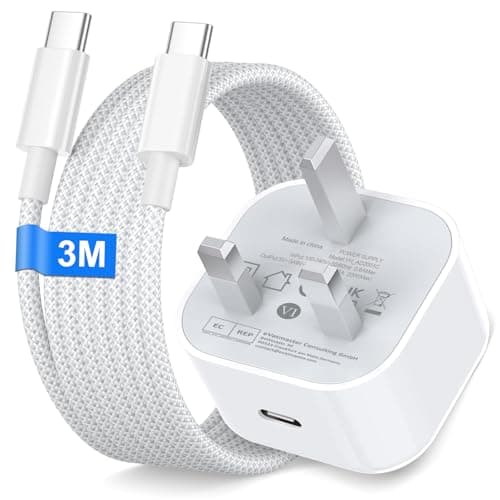 For iPhone 17 16 15 Fast Charger, 20W PD USB C Charger Plug with Nylon usb c Cable 3M for iPhone 17 16 15 Pro Max/Pro/Air/iPad/Samsung S25,USBC UK Power Adapter usb c Power Adapter Fast charger Plug