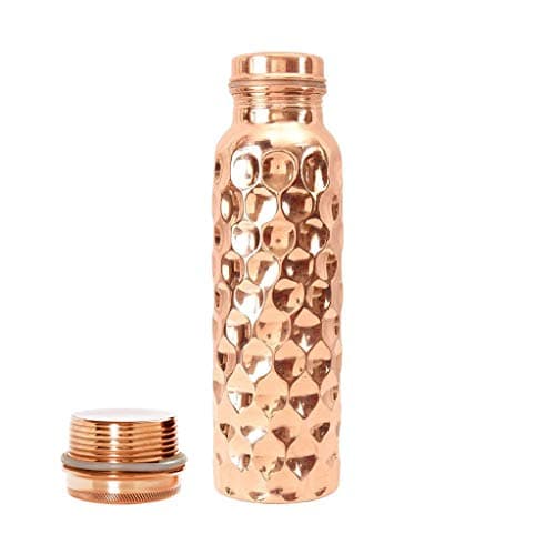 PRURA Copper Water Bottle Diamond Regular Pure Copper Bottle Yoga Water Bottle Ayurveda Health Benefits Leak Proof (900ml/30oz, Design 1) — view 2