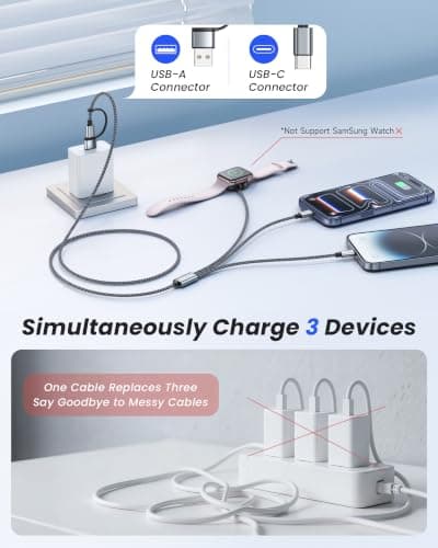 Upgraded 3 in 2 Apple Watch Charger iPhone Charger Cable Travel Essentials — view 3