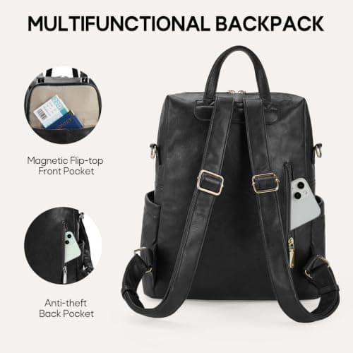 RAINSMORE Backpack Womens 13.3 inch PU Leather Rucksack Bag for Women — view 5