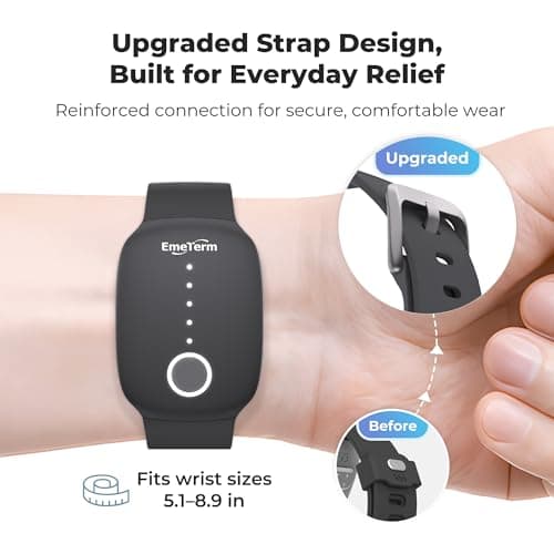 EmeTerm Fashion Relieve Nausea Electrode Stimulator Morning Sickness Motion Travel Sickness Vomit Relief Rechargeable No Gel Drug Free Wrist Bands Without Side Effects (Black) — view 2