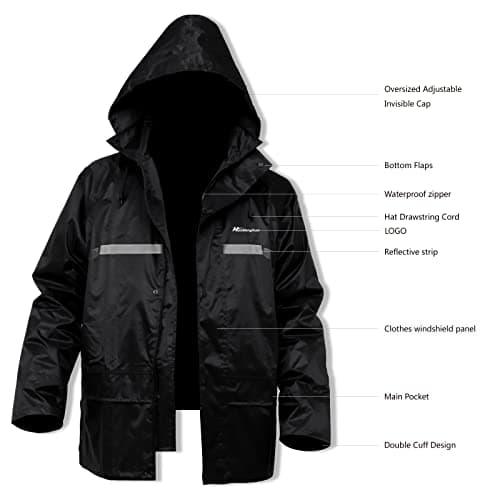 QUANYONG Rain Suit for Men Women, Lightweight Waterproof Rain Coat (Jacket + Trousers) Sets Windproof Hooded Rain Gear Work wear (Black, XL) — view 3