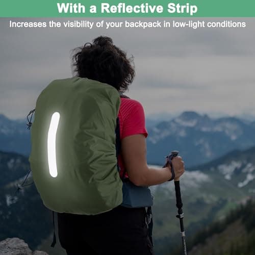 M METERXITY Waterproof Backpack Rain Cover, 75L-85L Waterproof Backpack Cover, Bag Rain Cover with a Vertical Reflective Strap for Hiking/Biking/Camping/Outdoor Traveling [Army Green] — view 5