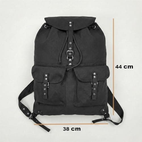 Canvas Backpack Vintage Army Style Rucksack School Gym Bag Camping Hiking Travel Sack Unisex Punk Fashion Daypack - Black — view 3