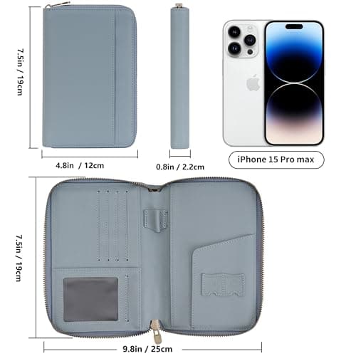 WASON Leather Zipper Travel Passport Wallet Holder RFID Blocking Cover, Passport case Pocket Slot for Card, Cash, ID, Boarding Pass and Ticket for Men, Women and Family Trips (Blue) — view 2