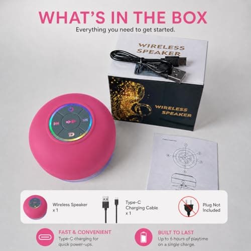 Luzsco Waterproof Bluetooth Shower Speaker with LED – Portable Wireless Mini Speaker with Mic & Suction Cup, IPX4 Water Resistant for Shower, Travel, Pool, River Floating, and Outdoor Fun (Plum) — view 3