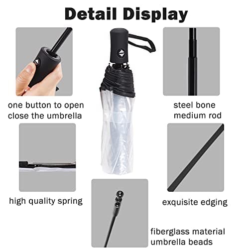 Clear Umbrella,Folding Clear Umbrellas for Weddings,Compact Travel Umbrella — view 3