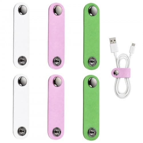 PU Leather Cable Tidy Straps, Reusable Cord Organiser, Portable Wire Management Ties for Charger Cables, Earphones, USB Cables, Home Office Travel (6 Pcs, Multicolor)